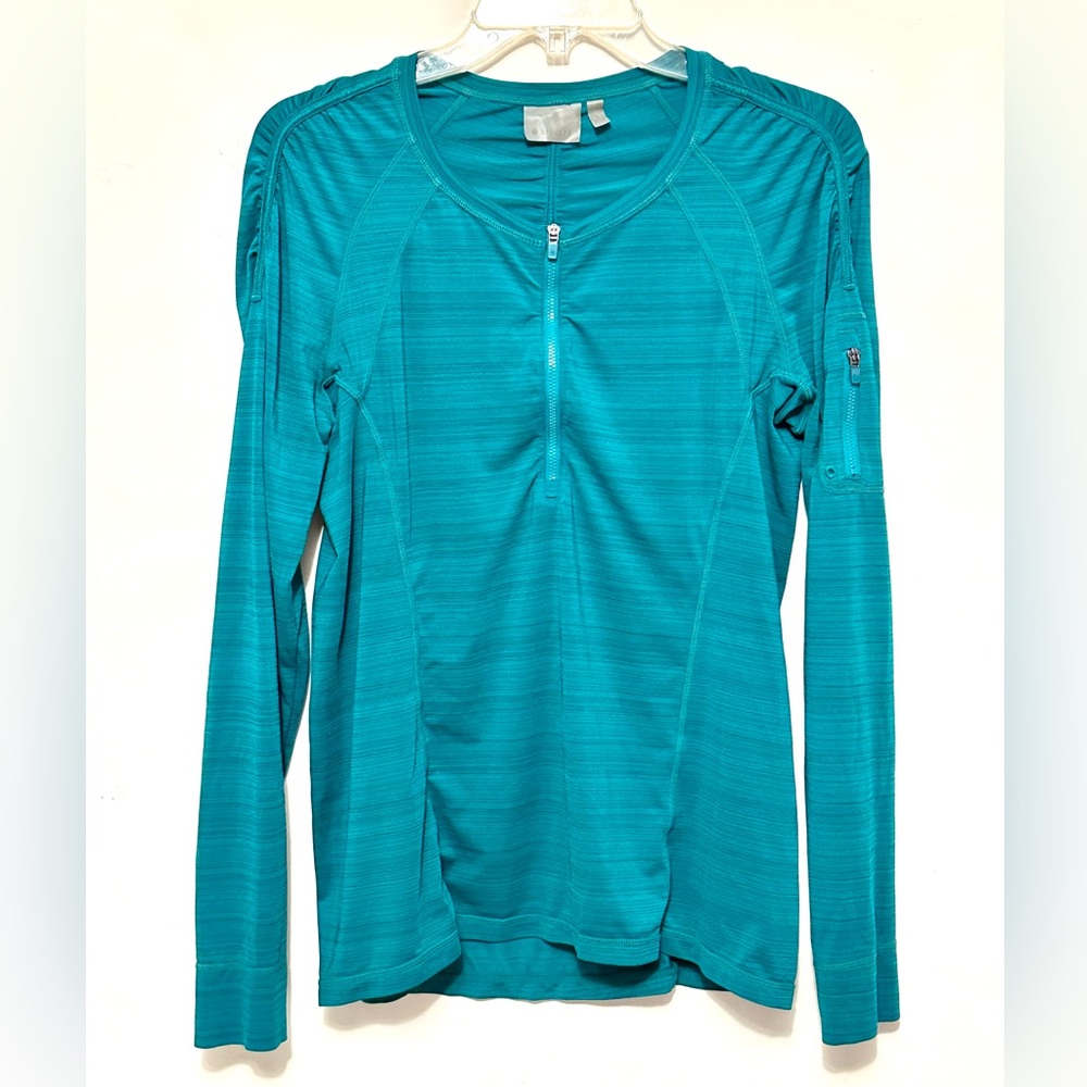 ATHLETA Fast Track 1/4 Zip Long Sleeve Shirt Top Blouse Athletic Green Teal L